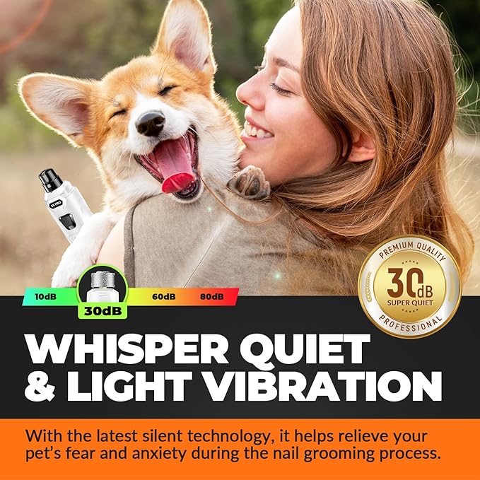 Dog Nail Grinder with 2 LED Lights Powerful 2 Speeds Super Quiet Dog Nail Trimmers with 3 Grinding Wheels Rechargeable Pet Dog Nail Clippers for Large Medium Puppy Dogs Dog Nail File Cat Nail Clipper-Mewly Pet