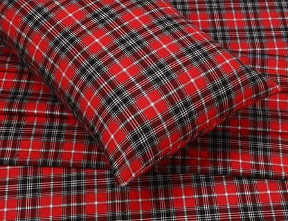 RUVANTI Flannel Sheets King Size - 100% Cotton Brushed King Size Sheets Set - Deep Pockets 16 Inches Bed Sheets - All Seasons Breathable & Extra Soft - Warm & Cozy, 4 Piece, Red Plaid