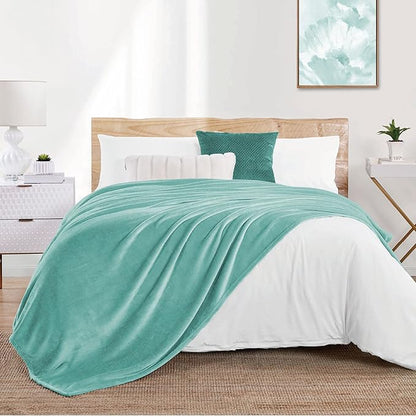 Walensee Fleece Blanket Plush Throw Fuzzy Lightweight (Queen Size 90x90 Light Blue) Super Soft Microfiber Flannel Blankets for Couch, Bed, Sofa Ultra Luxurious Warm and Cozy for All Seasons