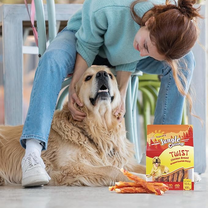 Jungle Calling Dog Treats, Natural Chicken Wrapped Rawhide Sticks, Grain-Free Training Rewards Chews for Small and Medium Puppy,10.6oz-Mewly Pet