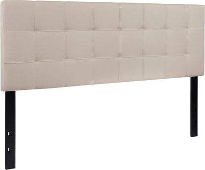 Flash Furniture Bedford Box Stitch Tufted Upholstered Queen Size Headboard in Beige Fabric