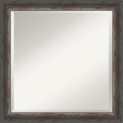 Amanti Art Brown Bathroom Mirror for Over Sink, 23x23 Bark Rustic Char Narrow Square Vanity Mirror, Medium Country Rustic Frame, Hangs Horizonally and Vertically, Bathroom Wall Decor, Beveled Edge