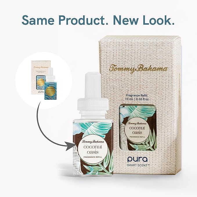 Pura & Tommy Bahama Home Scent Refill - Smart Home Air Diffuser - Up to 120-Hours of Luxury Fragrance per Refill - Spring & Summer Fragrance - 2 Pack, Coconut Oasis