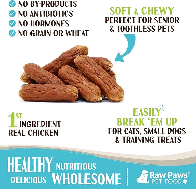 Raw Paws Grain-Free Soft Sausage Treats for Dogs & Cats - Chicken Recipe, 6-oz - USA Chicken Sausage Dog Treats - Soft Treats for Dogs & Cats - Dog Sausage Treats-Mewly Pet