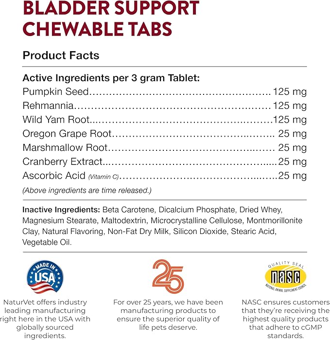 NaturVet – Bladder Support for Dogs – Plus Cranberry | Supports Healthy Bladder Control & Normal Urination | 60 Time Release Chewable Tablets-Mewly Pet