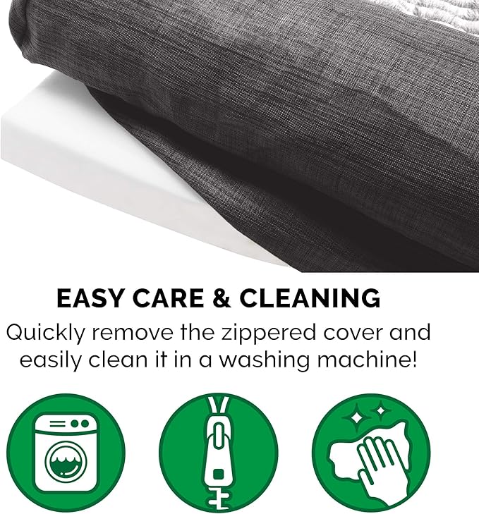 Furhaven Orthopedic Dog Bed for Large Dogs w/ Removable Bolsters & Washable Cover, For Dogs Up to 125 lbs - Luxe Faux Fur & Performance Linen Sofa - Charcoal, Jumbo Plus/XXL-Mewly Pet