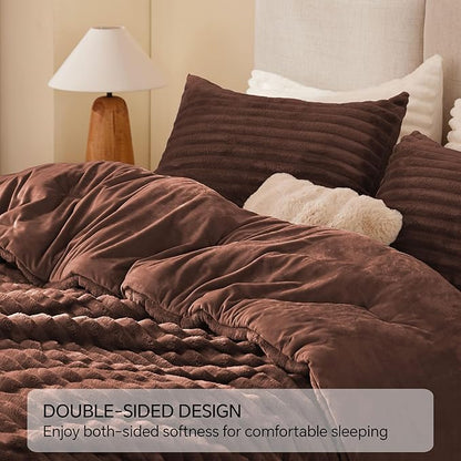 BEDELITE Fleece King Comforter Set -Super Soft & Warm Fluffy Hot Chotolate Bedding, Luxury Fuzzy Heavy Bed Set for Winter with 2 Pillow Cases