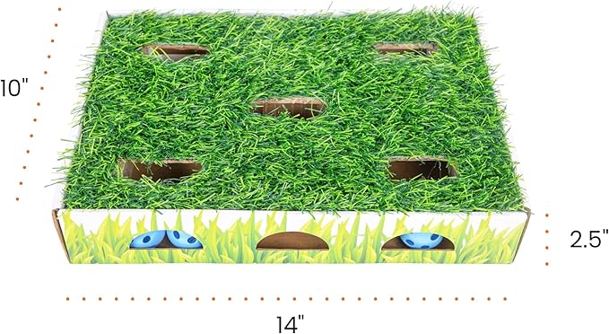 Catstages Grass Patch Hunting Box Interactive Bat & Swat Game for Indoor Cats, 3 Jingle Balls Included, Green-Mewly Pet