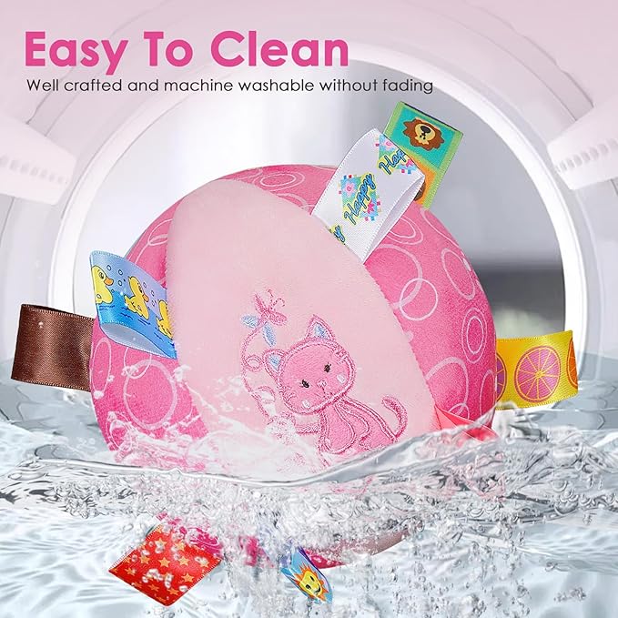 Dog Squeaky Plush Toy with Straps, 6-Inch Soft Stuffed Ball with Cotton Material and Bell Built-in, Pet Interactive Fetch Toy for Small to Large Dog-Mewly Pet