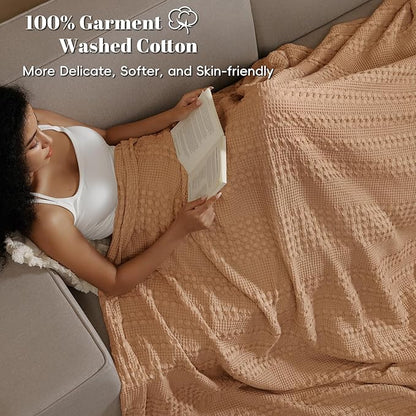 PHF 100% Cotton Waffle Weave Blanket King Size for Bed, Soft Lightweight & Breathable, All-Season Comfort, Luxury Aesthetic Woven Bedding for Home Decor, 108"x90", Clay