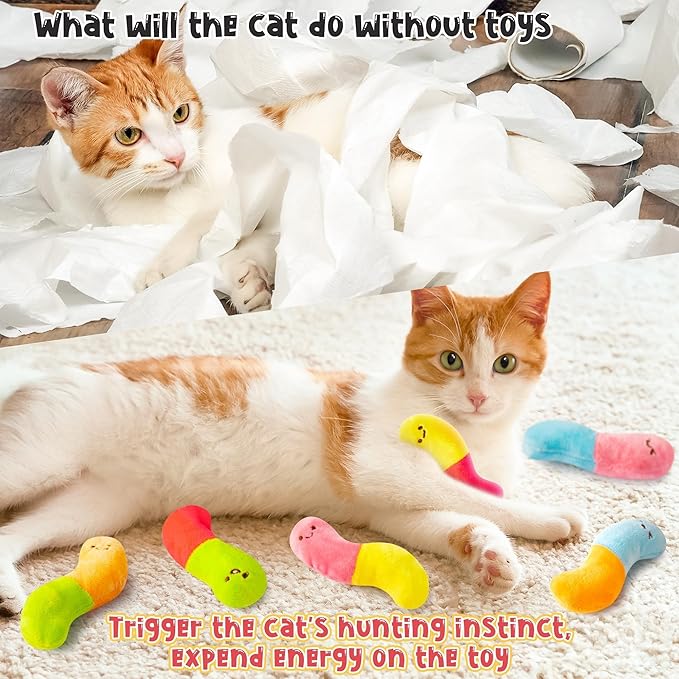 L1rabe Worm Candy Catnip Stuffed Toys - 6P Colorful Worm Organic Cat Toys Funny Indoor Chew Bite Kick Tools, Interactive Pet Supplies Cat Lovers Kittens Birthday Presents Pet Christmas New Year Gifts-Mewly Pet