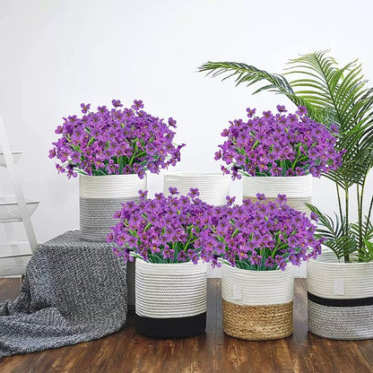 Lnoicy 24 Pcs Artificial Flowers for Outdoor,Plastic Flowers Decoration, UV Resistant Faux Flowers Shrubs, Artificial Plants for Indoor Outside Garden Home Wedding Farmhouse（Purple