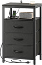 Huuger Nightstand with Charging Station, 27.6 Inch Side Table with Fabric Drawers, End Table Bedside Table with USB Ports and Outlets, Night Stand for Bedroom, Black