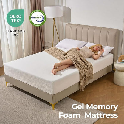 Rolanstar 8 Inch Full Mattress Gel Memory for Cool Sleep & Pressure Relief, Medium Firm Feel, CertiPUR-US Certified, Mattress in a Box, White