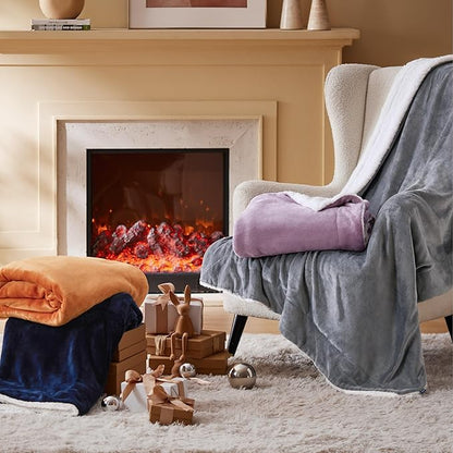 Bedsure GentleSoft Sherpa Fleece Throw Blanket for Couch - Thick and Warm Christmas Blanket for Winter, Soft Fuzzy Plush Throw Gift for Women and Men, Grey, 50x60 Inches