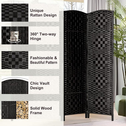 Rose Home Fashion 6 ft Tall Room Divider, Room Dividers and Folding Privacy Screens, 15.7in Privacy Screen 4 Panel Partition Temporary Wall Separation for Private, Black