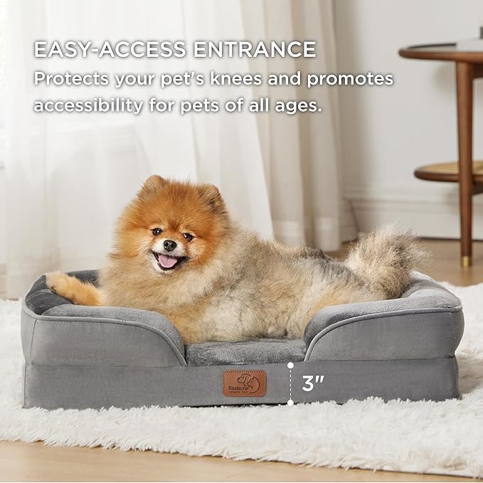 Bedsure Orthopedic Dog Beds for Small Dogs - Washable Small Dog Cat Bed Waterproof, Comfort Pet Couch Sofa with Washable Removable Cover, Pets Bed with Nonskid Bottom, Grey, 24"-Mewly Pet