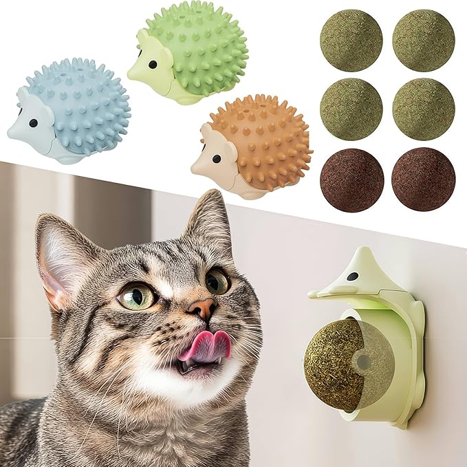 6 Pcs Catnip Ball Toys with Rubbing Shell, Lickable Roller Catnip Toys for Cats Chew, Edible and Refillable Kitten Toys, Teeth Cleaning Dental Indoor Cat Treats Toys, 3 Shells 6 Balls-Mewly Pet