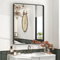 28x32 Inch Black Metal Framed Bathrrom Mirror for Wall, Matte Black Rectangle Mirror, Rounded Corner, Anti-Rust (Horizontal/Vertical)