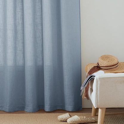 RYB HOME Light Filtering Linen Sheer Curtains for Bedroom Nursery, Semi Transparent Burlap Wrinkle Resistant for Home Office Privacy Country Rustic Design, Dusty Blue, W 60 x L 84, 1 Pc