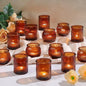 24pcs Assorted Amber Votive Candle Holders for Table Centerpiece, Fall Centerpieces for Tables, Ribbed Tea Lights Candle Holder for Wedding, Holiday and Vintage Decor