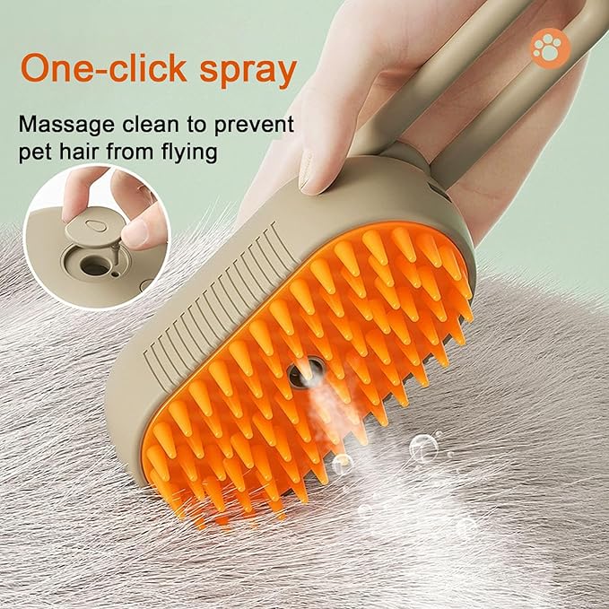 Cat Steam Brush for Shedding, 4 in 1 Rechargeable Pet Steam Brush for Dogs and Cats, Anti-Static, Massage, Cleaning, Shedding & Combing All In One! (Khaki)-Mewly Pet