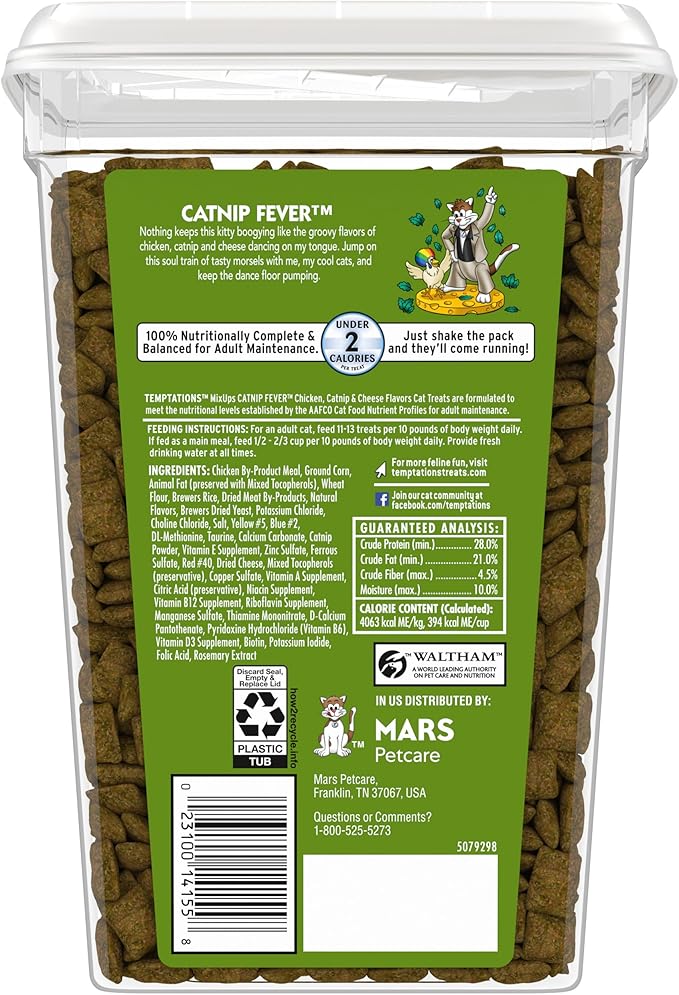 Temptations MixUps Catnip Fever Flavor Crunchy and Soft Cat Treats, 30 oz. Tub-Mewly Pet
