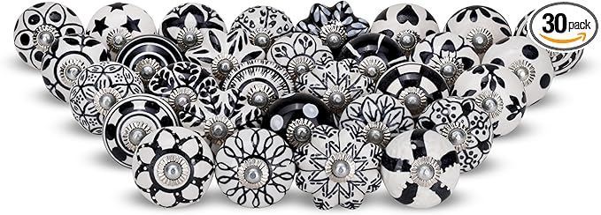 Knobs for Cabinets and Drawers Assorted Multicolor Cupboard Wardrobe Furniture Black Door Knob Pull Handles for Dresser Kitchen Wardrobes Boho Home Interior Decor -Pack of 30