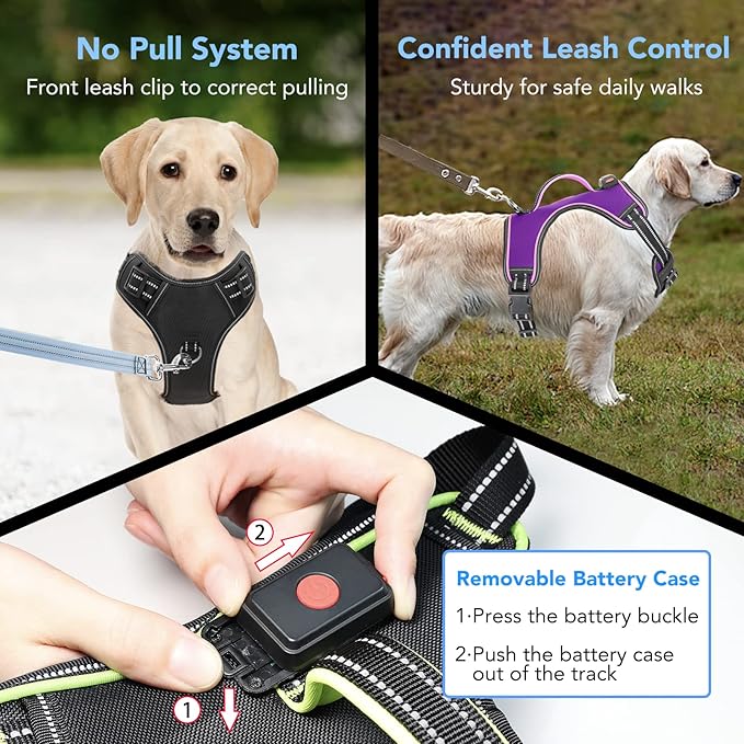 Light Up Dog Harness, No Pull LED Dog Harness with Handle, Rechargeable Lighted Safety Vest for Small Medium Large Dogs, Adjustable Soft Dog Lights for Night Walking-Mewly Pet