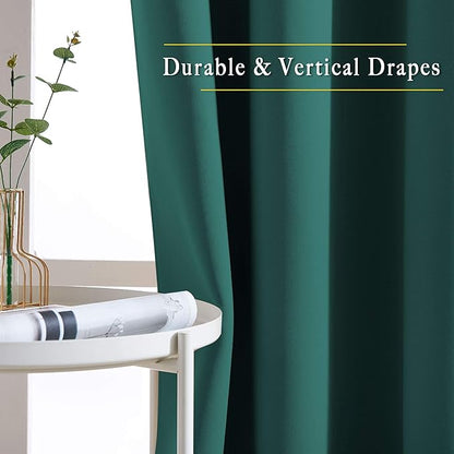 NICETOWN Blackout Hunter Green Curtains 84 inches Long, Grommet Room Darkening Thermal Insulated Sound Dampening Window Treatments for Bedroom/Home Office, 2 Panels, W46 x L84