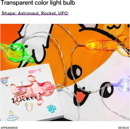 20 LED Children's Room LED String Light Astronaut Spaceship Rocket Pendants Holiday Party Lights Wall Window Nursery or Kids room Decor Wedding Around the Garden Party Patio Christmas (multicolour)