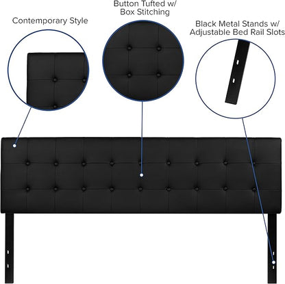 Flash Furniture Lennox Button Tufted Upholstered King Size Headboard in Black Vinyl with Adjustable Bed Rail Slots