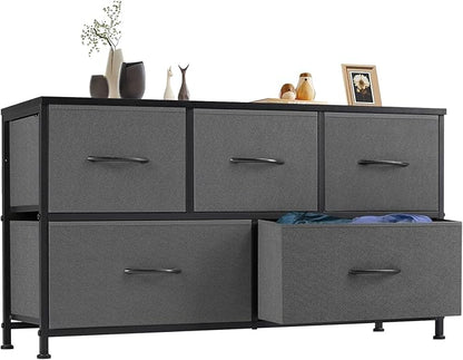 OLIXIS Dresser for Bedroom with 5 Drawers, Wide Chest of Drawers, Fabric Bedroom Dresser with Drawer Organizers, Storage Organizer Unit with Fabric Bins for Closet, Living Room, Hallway