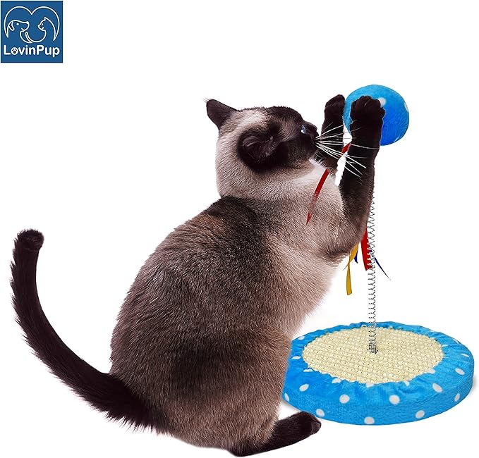 Cat Tree with Toy Ball, Interactive Cats Scratcher Toys with Colorful Ribbons, Play kat Tree, Fun, Entertaining for Large Cats and Small Kittys-Mewly Pet