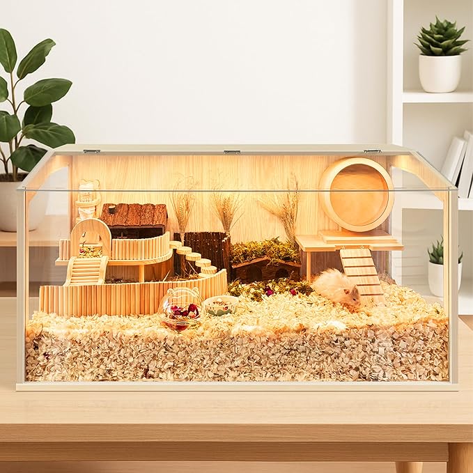 Hamster Cage Chewproof, Large Hamster Cages and Habitats, Openable Top with Acrylic Sheets, Solid Built-Mewly Pet