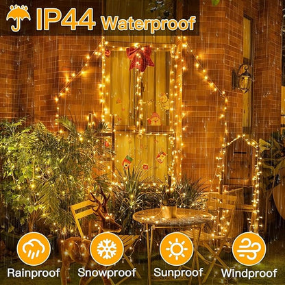 Ollny Christmas Lights Outdoor 400LED 131FT, Warm White Fairy Lights with Remote 3 Timer, Plug in 8 Modes String Lights for Bedroom Indoor Outside House Party Xmas Decorations