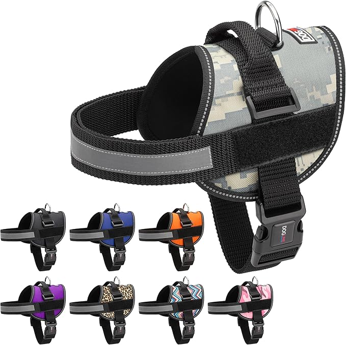 Dogline Dog Harness, Reflective No-Pull Adjustable Vest with Handle for Walking, Training, Breathable, No - Choke Harness for Small, Medium or Large Dogs Room for Patches Girth 33"-46" in Urban Camo-Mewly Pet