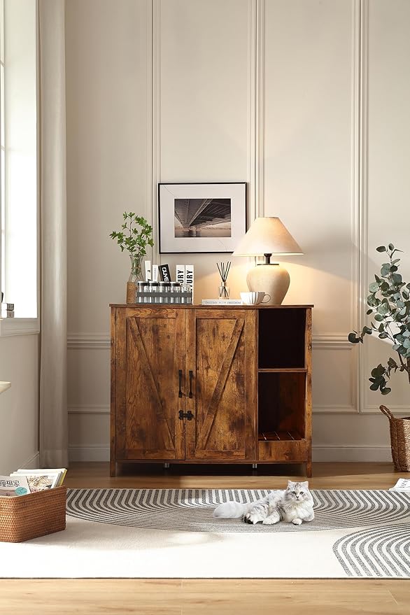 Cat Litter Robot Enclosure,for Placing Litter Robot 3/4,Power Outlet and Dog-Proof Shelf for Litter Robot Cabinet,Litter Collector for Automatic Litter Box Enclosure,Rustic Brown-Mewly Pet