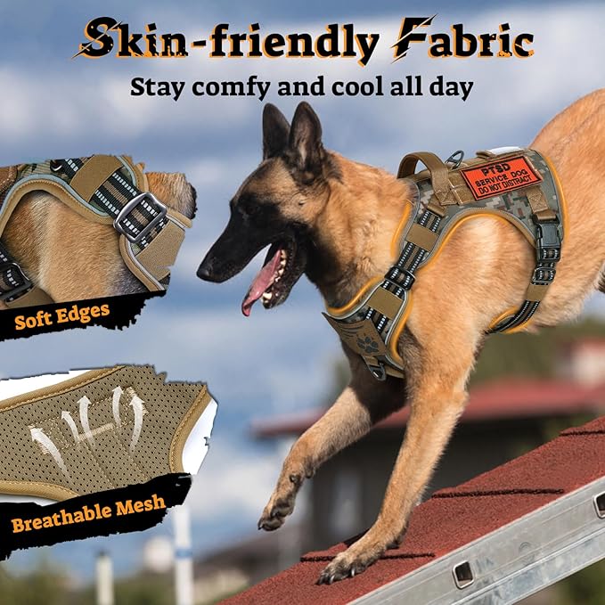 rabbitgoo Dog Harness for Large Dogs No Pull, Tactical Service Pet Vest with Molle and Control Handle, Adjustable and Reflective Military Harness for Easy Walking and Training, Desert camo, L-Mewly Pet