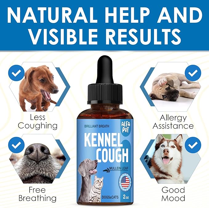 Dog Cough Treatment Liquid • Kennel Cough for Dogs & Cats • for Breathing During All Life Cycle • Marshmallow Root + Mullein Leaf in The Composition • Natural Supplement for All Breeds • 2 Oz-Mewly Pet