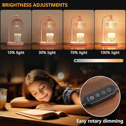 Pink Candle Warmer Lamp with Timer and Dimmer,Mother's Day Gifts for Mom/Wife, Melt Wax Warmer Lamp with 2 Bulbs for Candle Jars House Warming New Home Decor