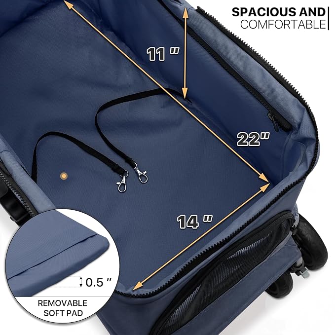 MoNiBloom 3 in 1 Foldable Pet Stroller for Small & Medium Dogs, Detachable Carrier, Car Seat, Push Button Entry, 4-Wheel Jogger for Pets up to 33 lbs, Navy Blue-Mewly Pet