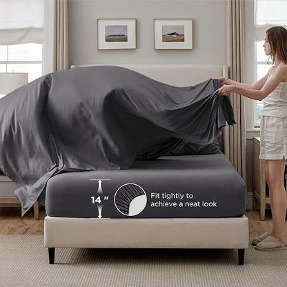 Bedsure California King Comforter Set - Bed in a Bag Cal King Bedding Set 7 PCS, GentleSoft™ Pintuck Bed Set Gift for Family, Pinch Pleat Dark Grey Comforter with Sheets, Pillowcases & Shams