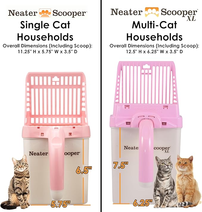 Neater Pet Brands Neater Scooper Standard Cat Litter Scoop, 195 Refill Bags – Mess-Free Cat Litter Scooper with Bag, Spill-Proof Kitty Box Sifter, Bin Doubles as Scoop Holder, For Single-Cat Household-Mewly Pet