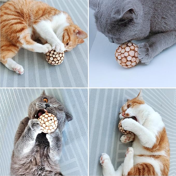 3PCS Cat Ball Toy,Silvervine Ball with Catnip Gall Fruit silvervine Sticks Powder Inside,Catnip Toys for Indoor Cats,Kitten Cleaning Teeth Cat Chew Toy-Mewly Pet