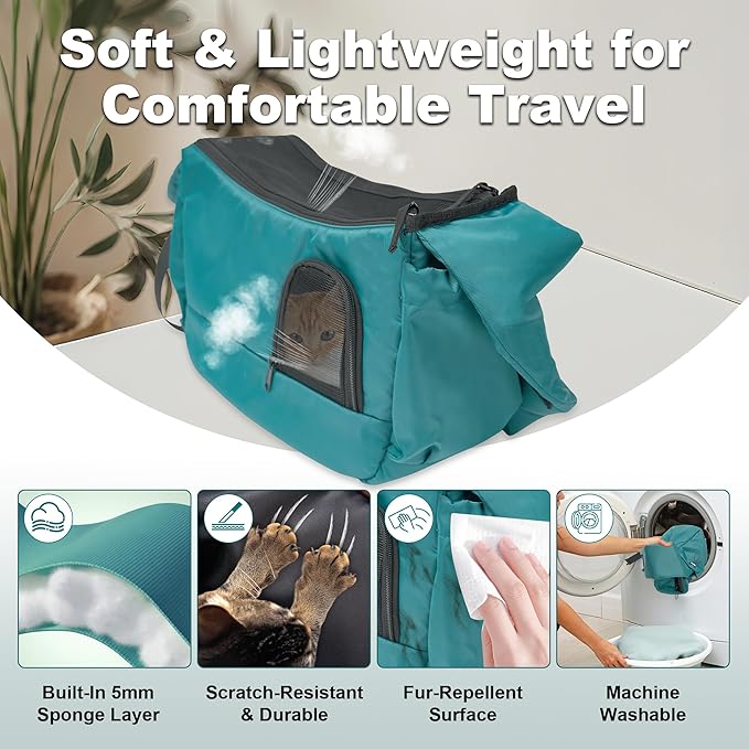 Dog Sling Carrier for Small Pets, Hands-Free Cat Carrier Pouch up to 8.8 lb, Cat Sling with Safety Strap and Pockets, Ideal for Travel and Daily Use, Peacock Blue-Mewly Pet