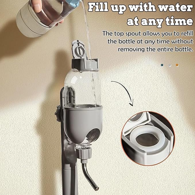 Fhiny Dog Water Feeder Bottle with Stand, Dispenser Automatic Water Food Bowl for Cage Leak-Proof No-Drip Adjustable Raised Pet Slow Water Bottle Dog Kennel Durable Drinker Container-Mewly Pet