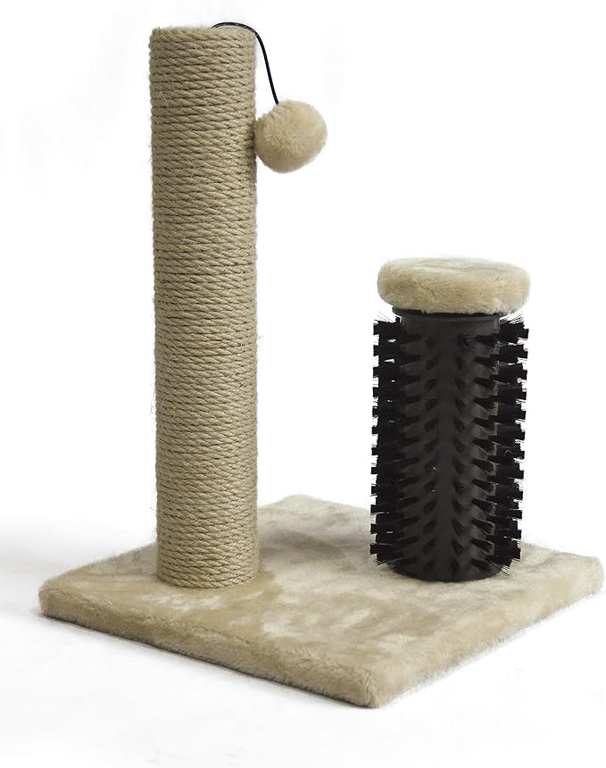 Amazon Basics Cat Scratcher - Indoor Classic Single Cat & Kittens Scratching Post with Brush, Small (16.5" H) - Beige-Mewly Pet