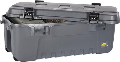 Plano Storage Trunk with Wheels, Gray, Lockable Storage Box, Airline Approved Sportsman Trunk, Hunting Gear and Ammunition Bin, Heavy-Duty Containers for Camping, 108-Quart