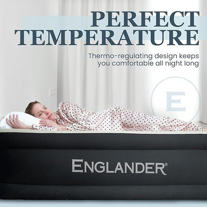 Englander Cal King Size Air Mattress w/Built in Pump - Luxury Double High Inflatable Bed for Home, Travel & Camping - Premium Blow Up Bed for Kids & Adults - Black